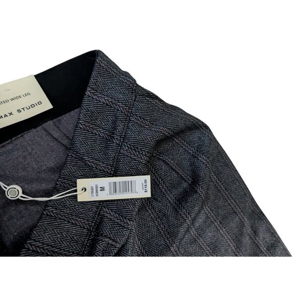 Max Studio Womens Pleated Wide Leg Pants Medium Herringbone Gray Straight Fit - Picture 7 of 9